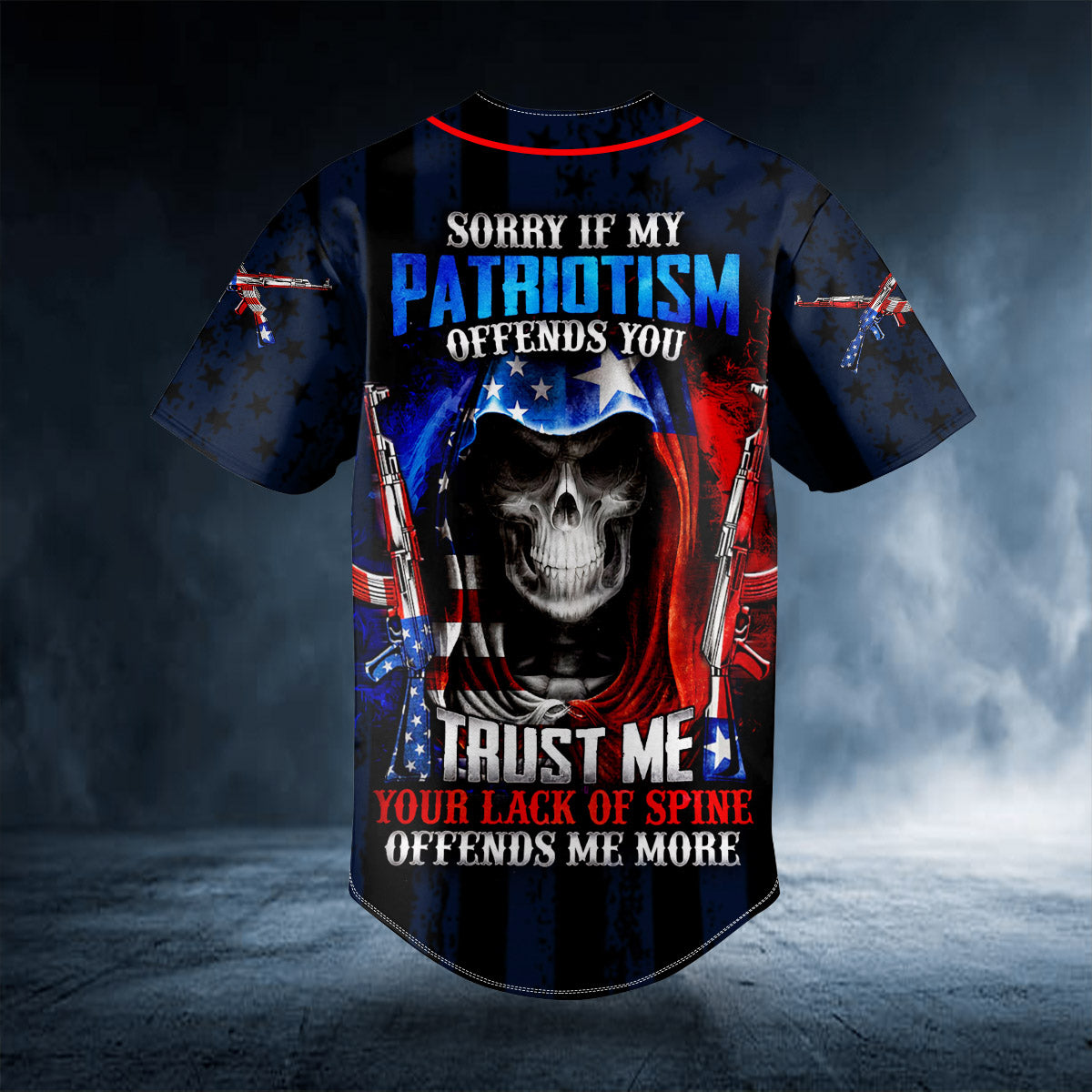 Patriotism Offends You American Flag Grim Reaper Skull Custom Baseball Jersey | BSJ-688
