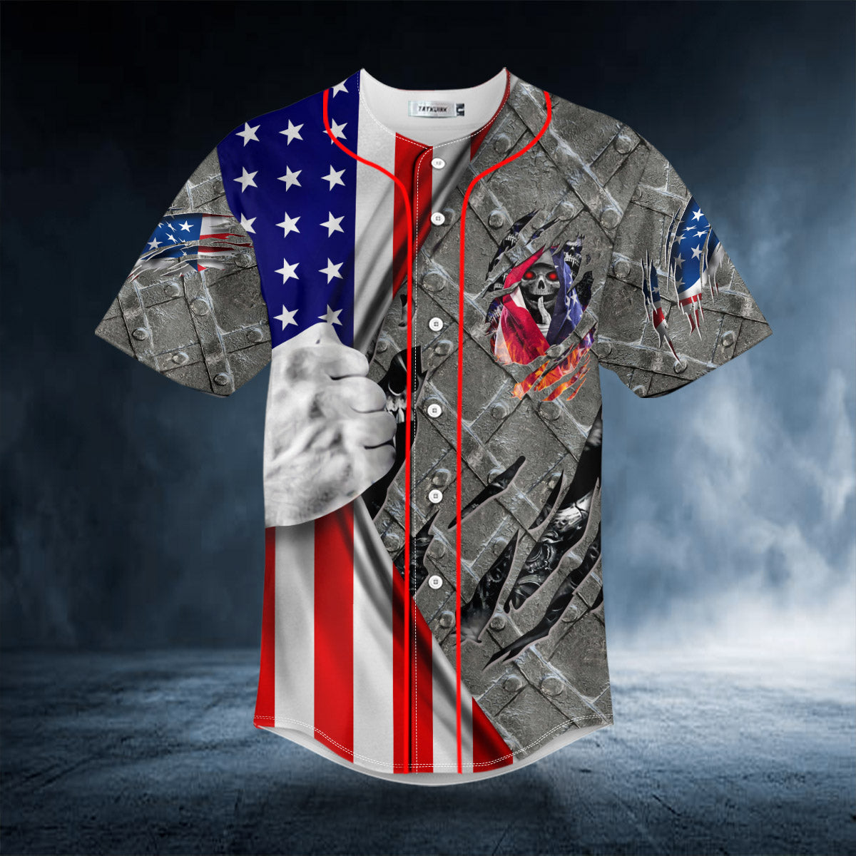 Patriotism U.S Flag Shh Skull Baseball Jersey | BSJ-750