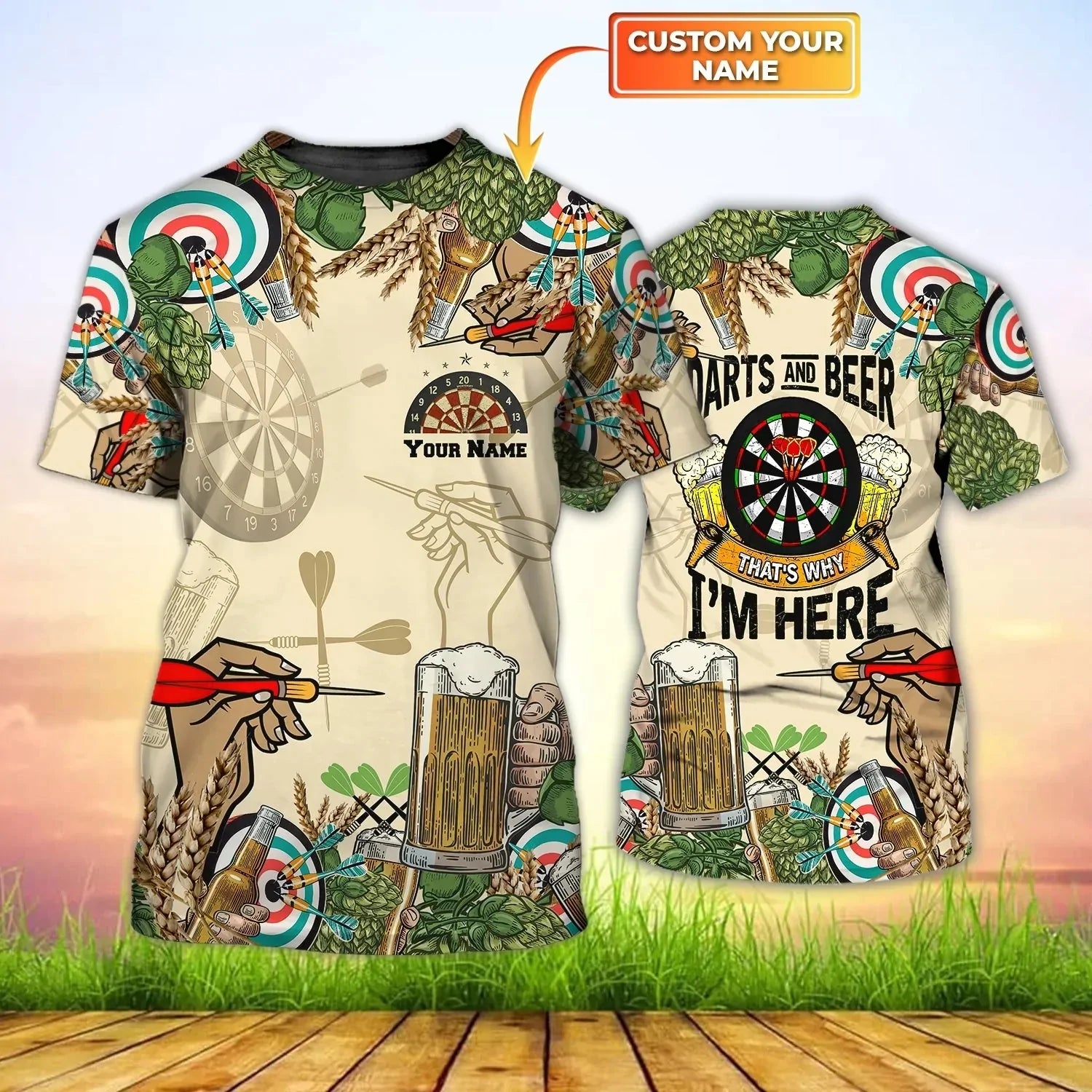 Customized 3D Drinking Beer Team Dart Shirt, Dart T shirt, Gift For Dart Lover American Flag Pattern – DT086