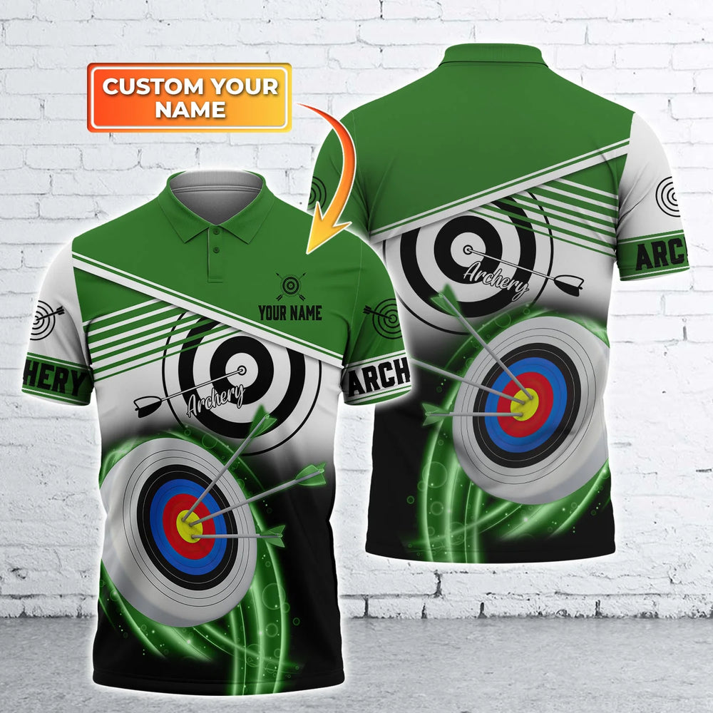 personalized mens sports polo shirt for archery enthusiasts with green color customizable name shirt arp023 n116x