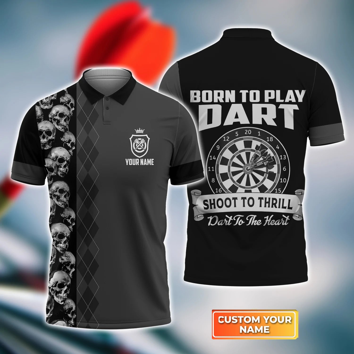 Personalized Name 3D Polo Shirt for Dart Enthusiasts: Shoot to Thrill with Born to Play Design, Men’s Dart Polo Shirt, Team Dart Shirts – DP106