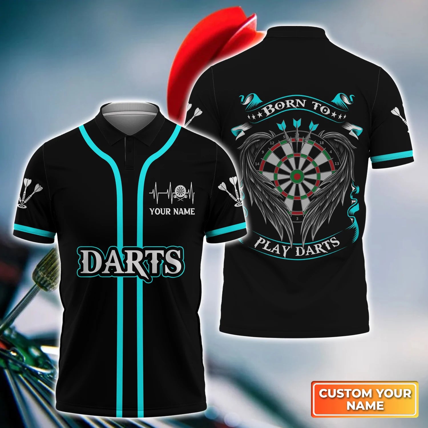 Personalized Name 3D Polo Shirt for Darts Enthusiasts, Men’s Polo Shirt for Dart Players, Team Shirts for Dart Competitions – DP107