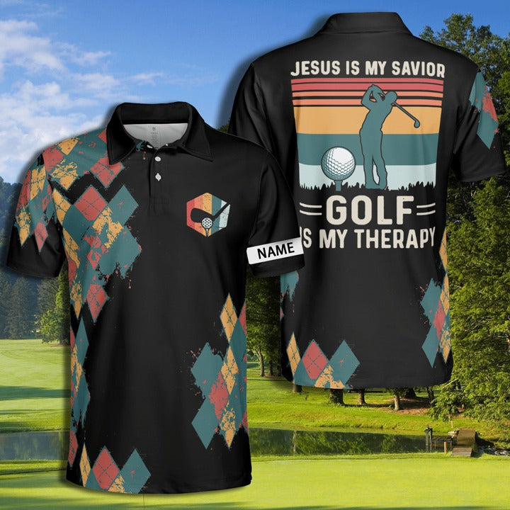 personalized polo shirts for men golf therapy with jesus my savior perfect for dads who love golf gp442 evdxz