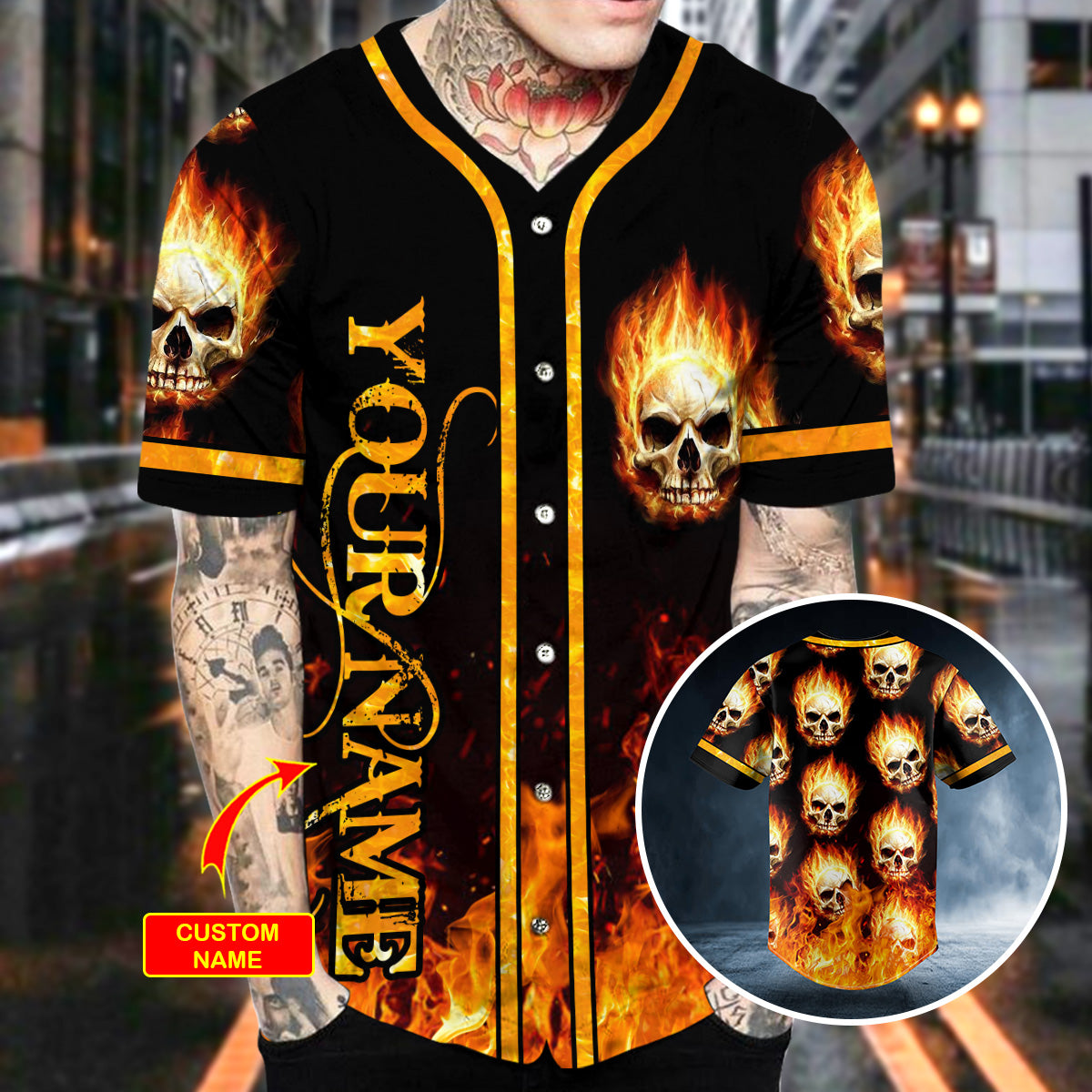 Pile Of Fire Skull Custom Baseball Jersey | BSJ-1110