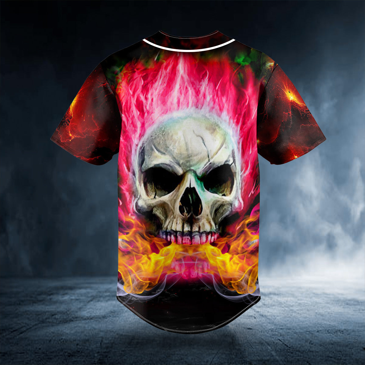 pink flaming skull custom black baseball jersey bsj 707 5ebgj
