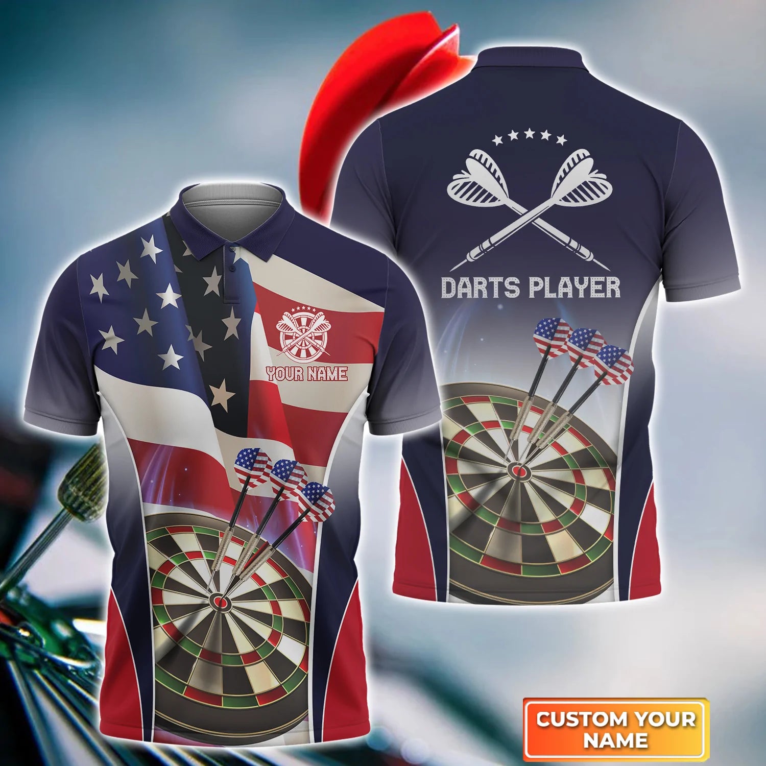 Polo 3D Shirt for American Darts Players: Ideal for Dart Teams, Sports Enthusiasts, and Dart Shirt Fans – DP120