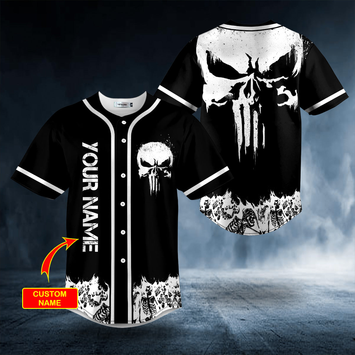 Punisher Skull Symbol Distressed Custom Baseball Jersey | BSJ-505