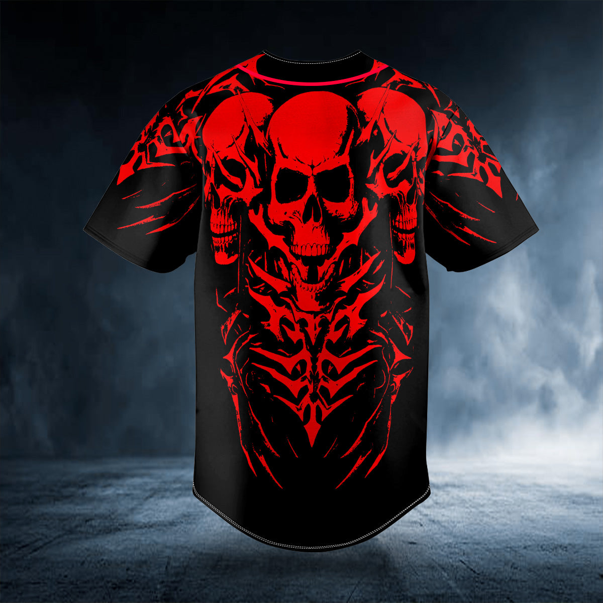 Red 3 Heads Skeletons Skull Custom Baseball Jersey | BSJ-870