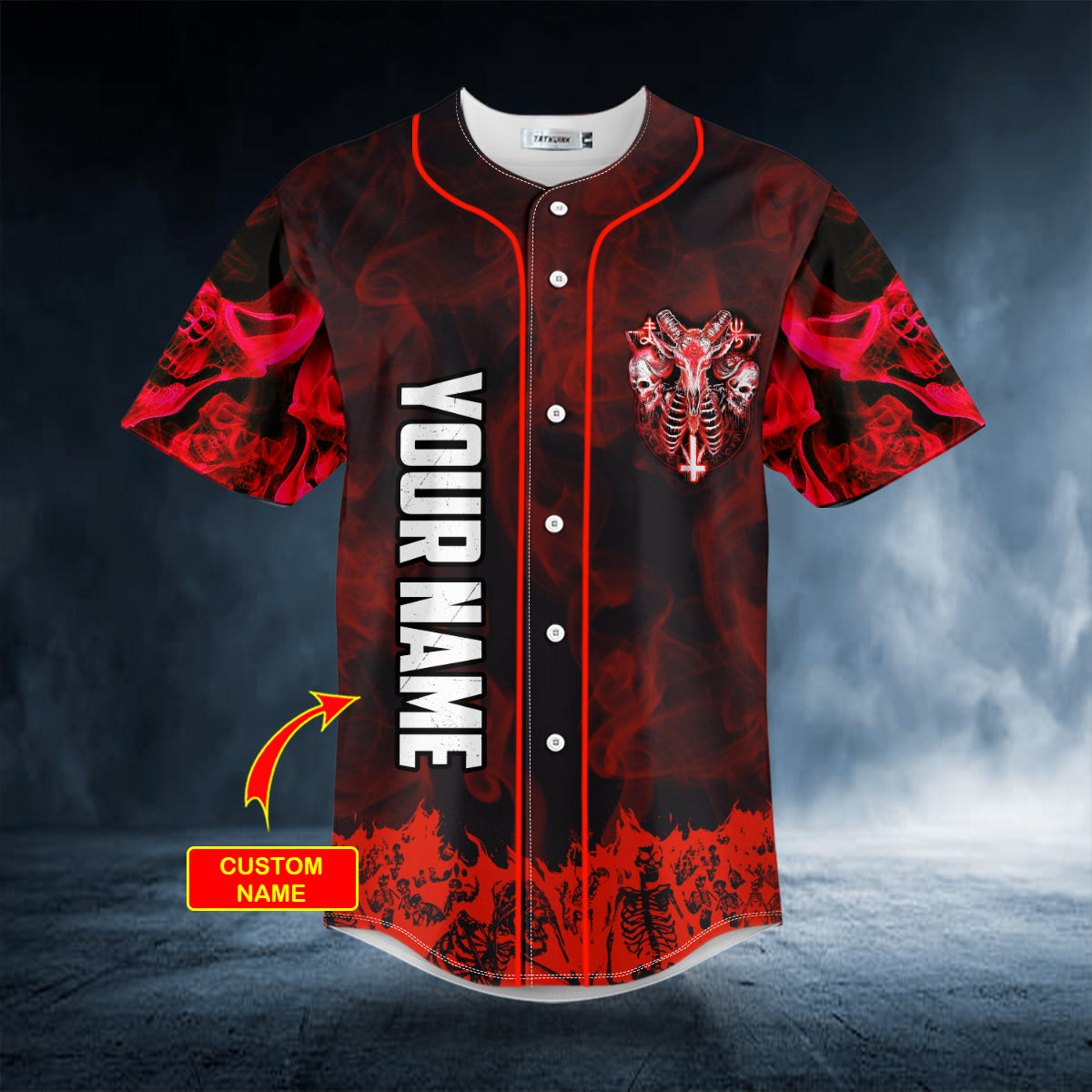 red baphomet evil skull custom baseball jersey bsj 531 xnein