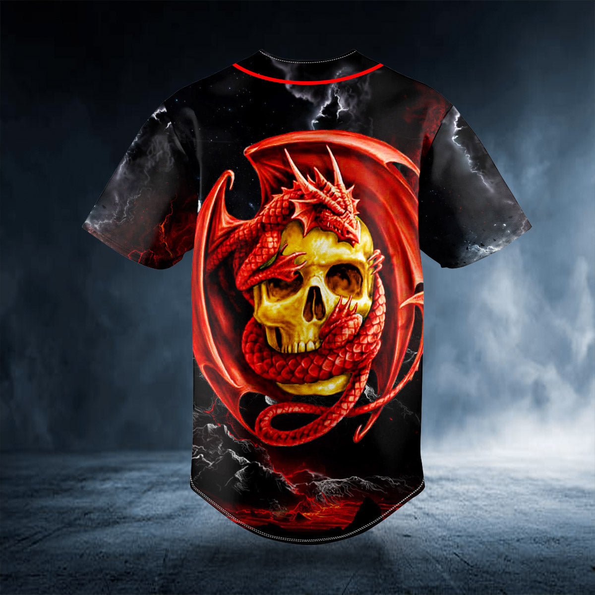 Red Celtic Dragon Skull Custom Baseball Jersey | BSJ-589