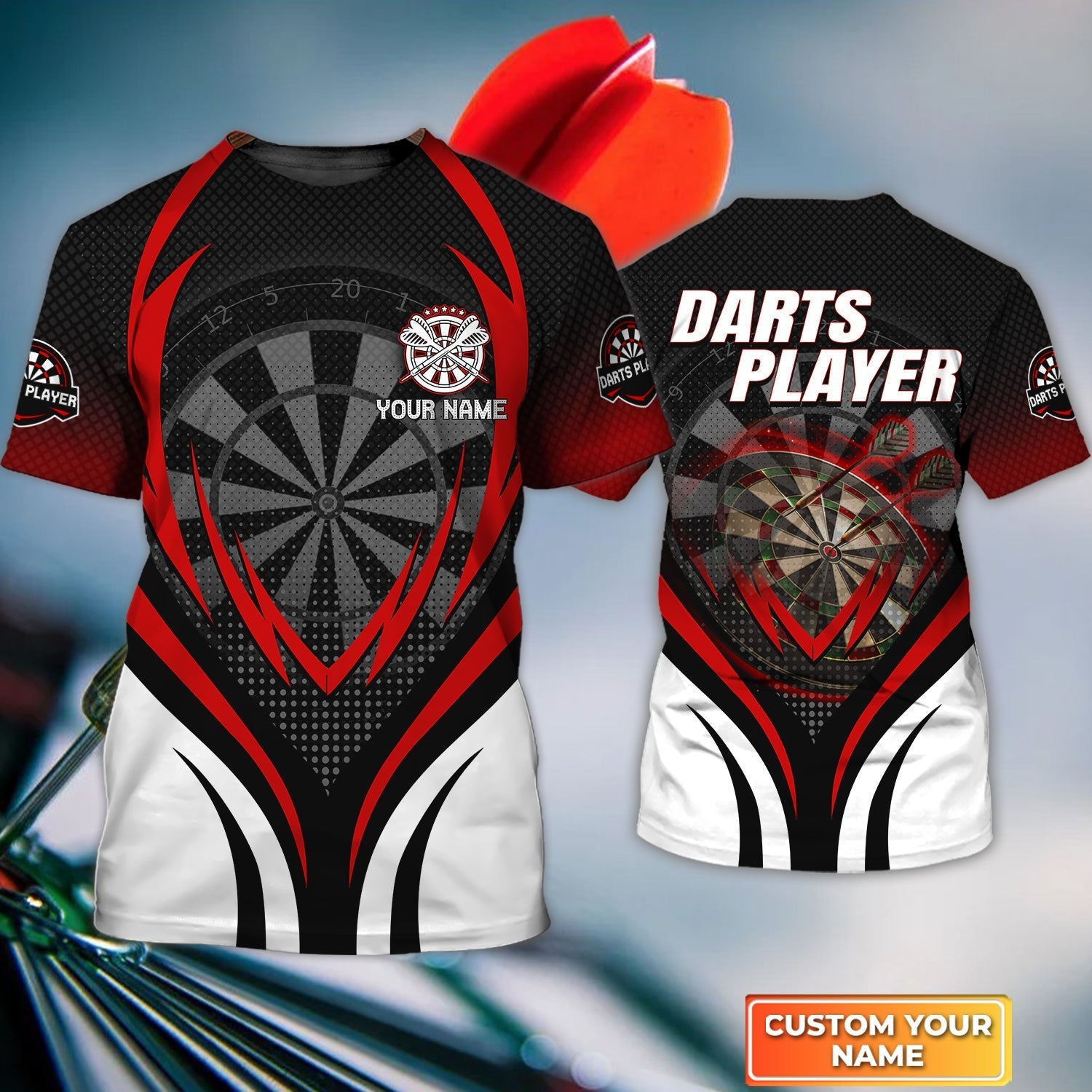 red dartboard personalized name 3d tshirt for darts player dt114 jwftj