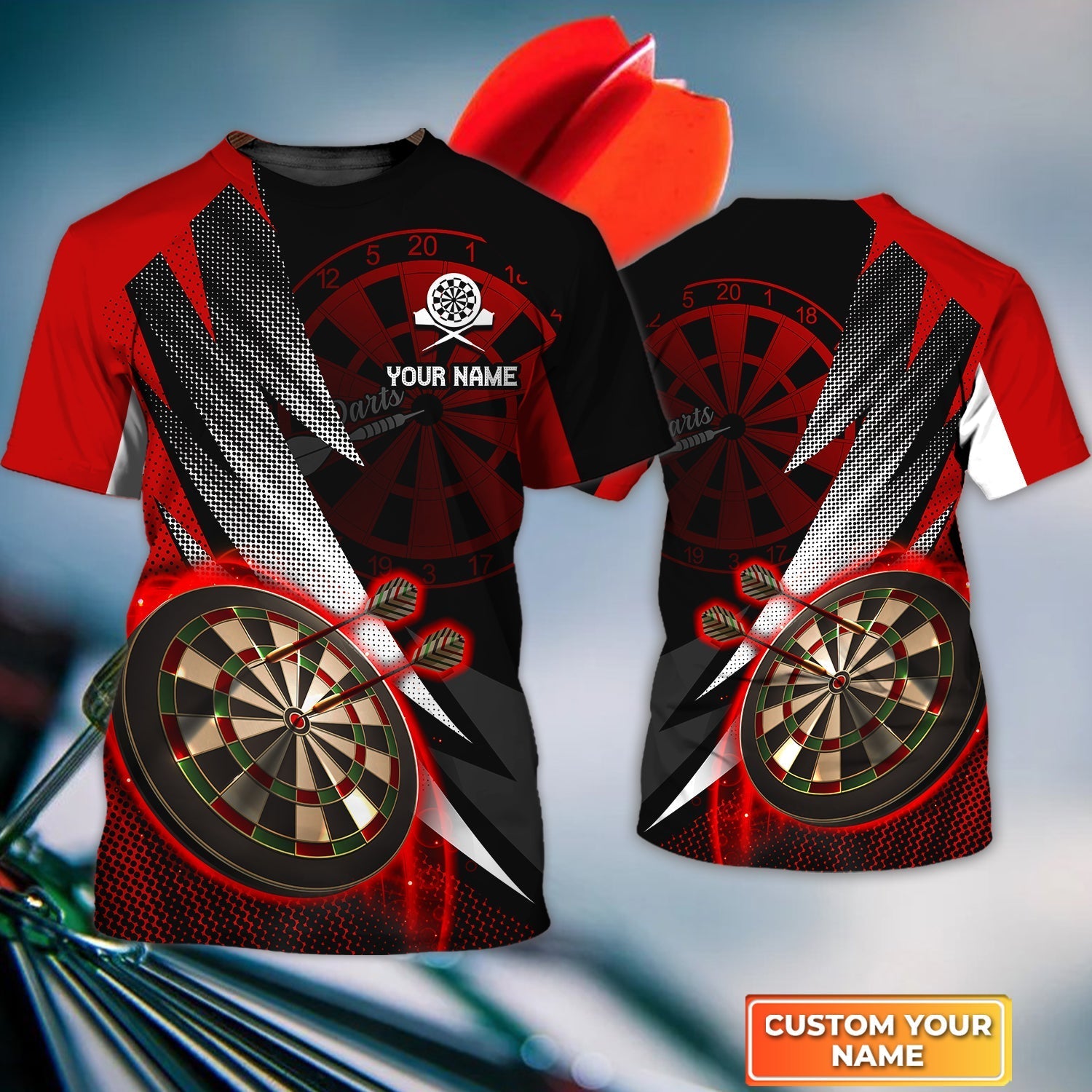 Red Darts shirt for Men, Personalized Name 3D Tshirt For Darts Player – DT108