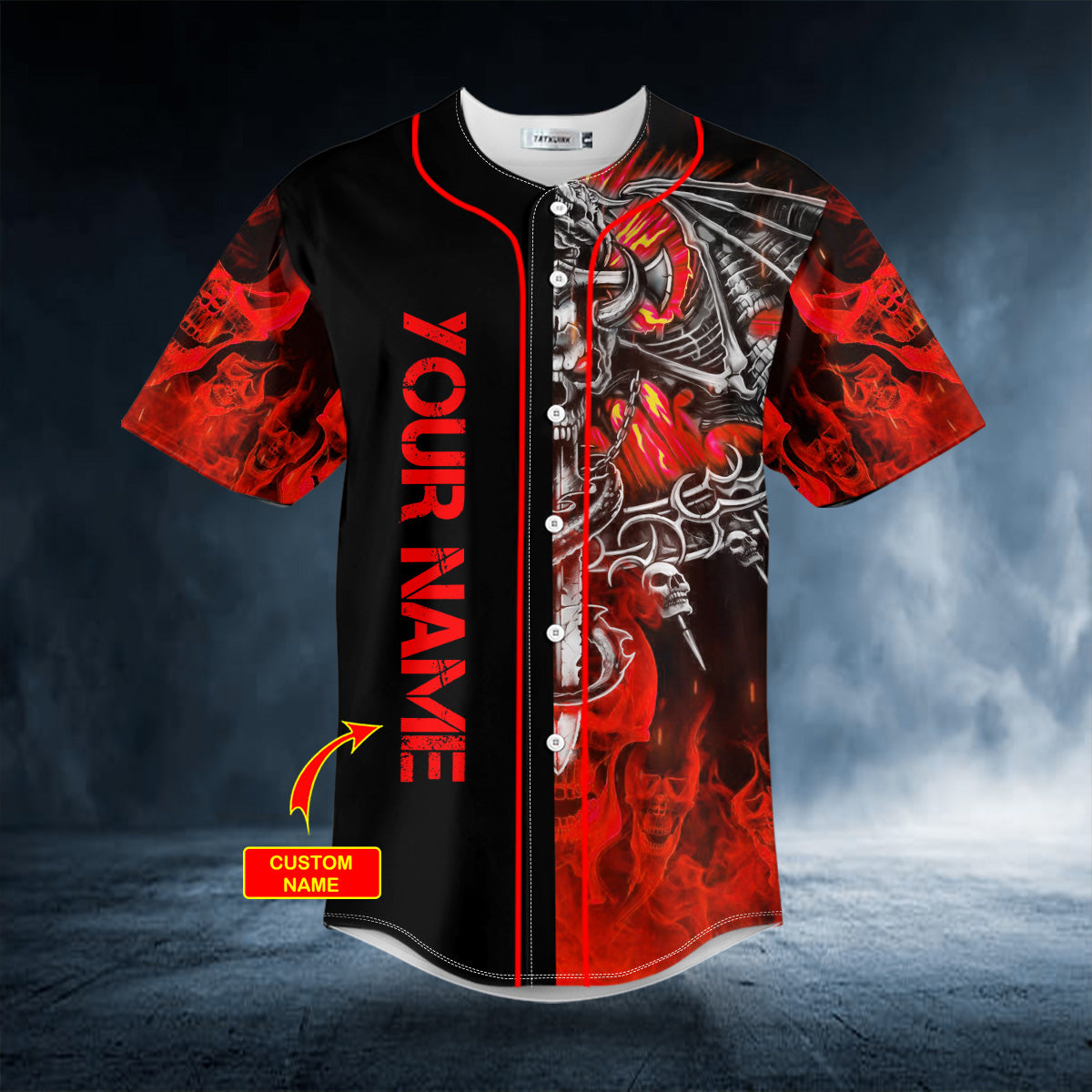 red flaming sword broken dragon skull custom baseball jersey bsj 940 etd71