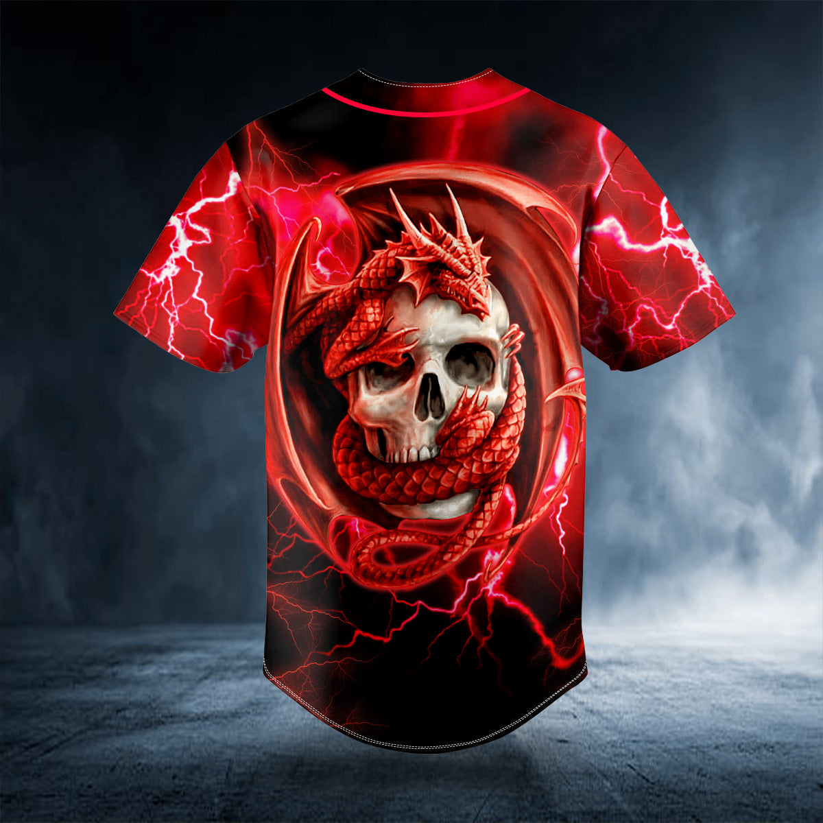 Red Gothic Dragon Skull Custom Baseball Jersey | BSJ-874
