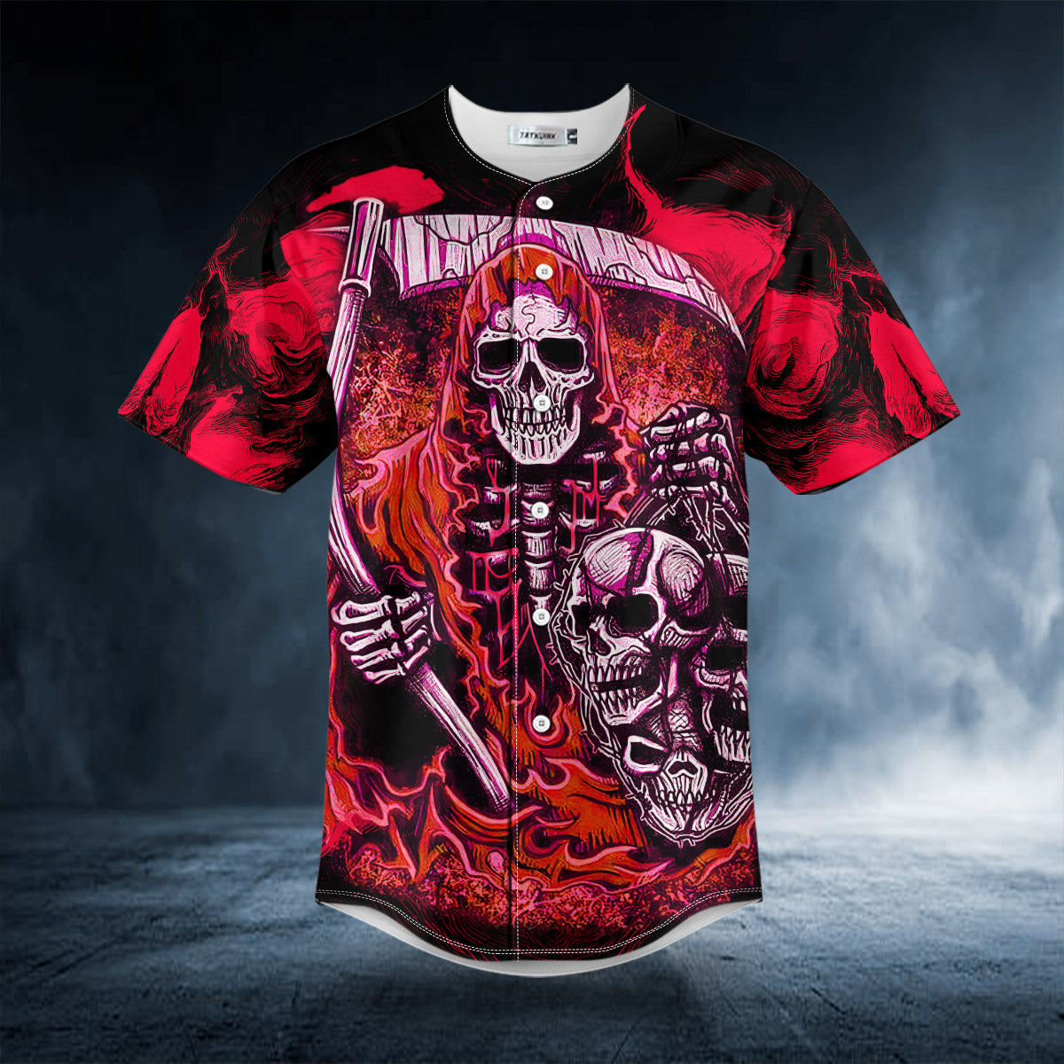 Red Grim Reaper Skull Baseball Jersey | BSJ-715
