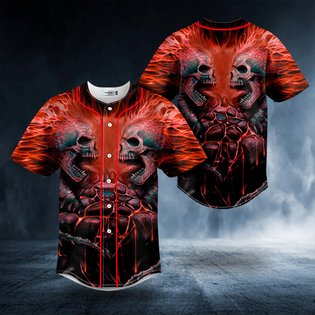 Red Lava Fire Skull Baseball Jersey | BSJ-751