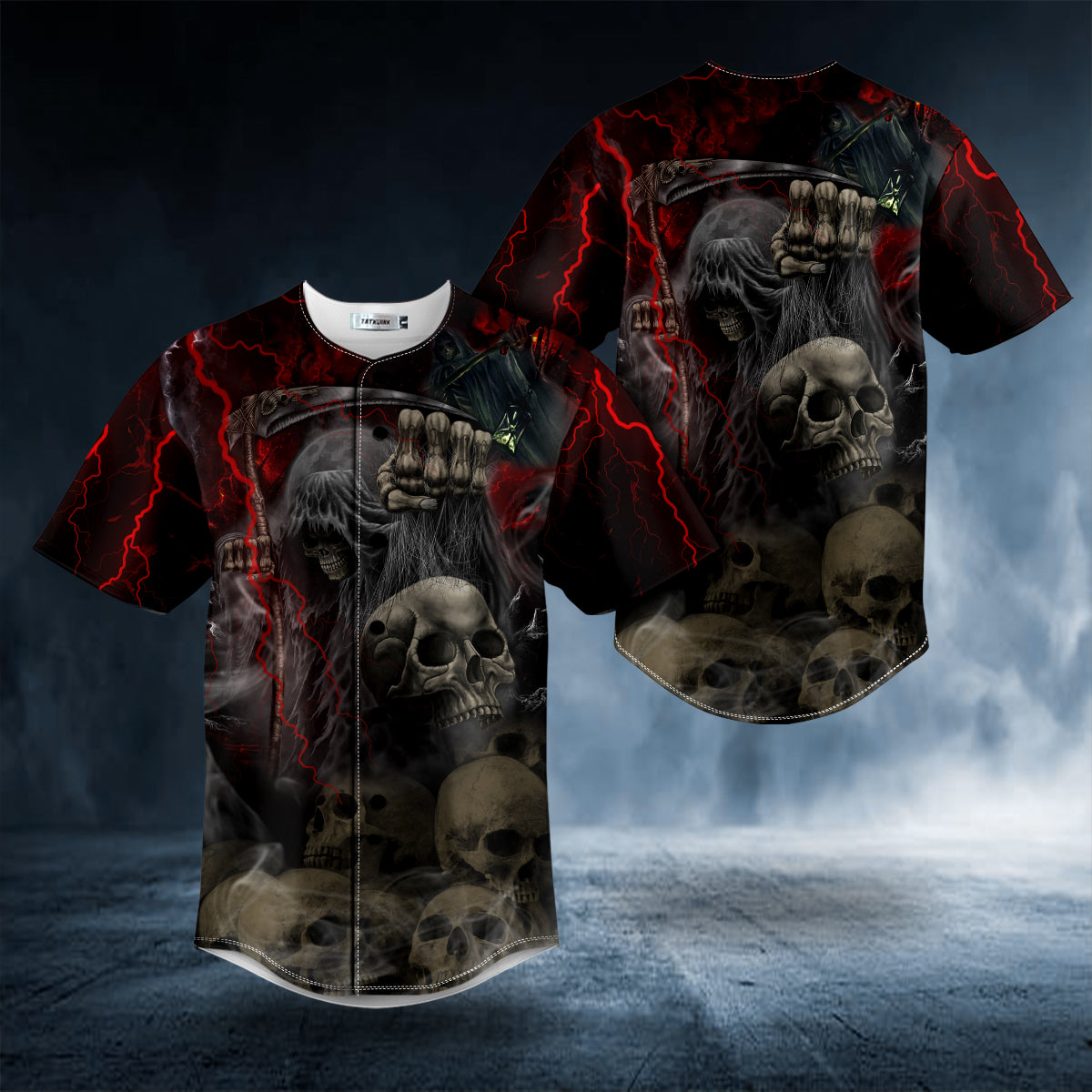 Black Magic Malediction Satanic Baphomet Skull Baseball Jersey | BSJ-725