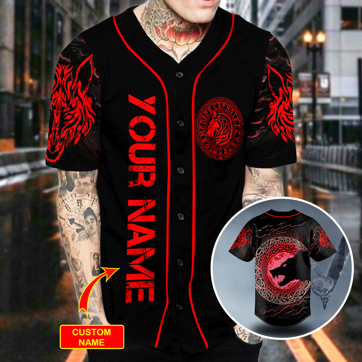 red moon wolf viking tattoo custom baseball jersey bsj 977 we7yc