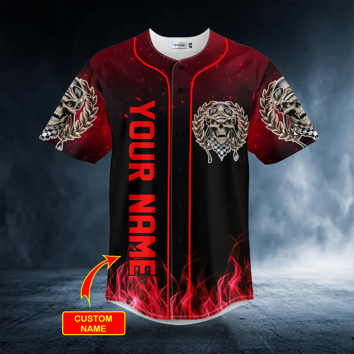 Red The Hunt Ghost Racer Skull Custom Baseball Jersey | BSJ-1010