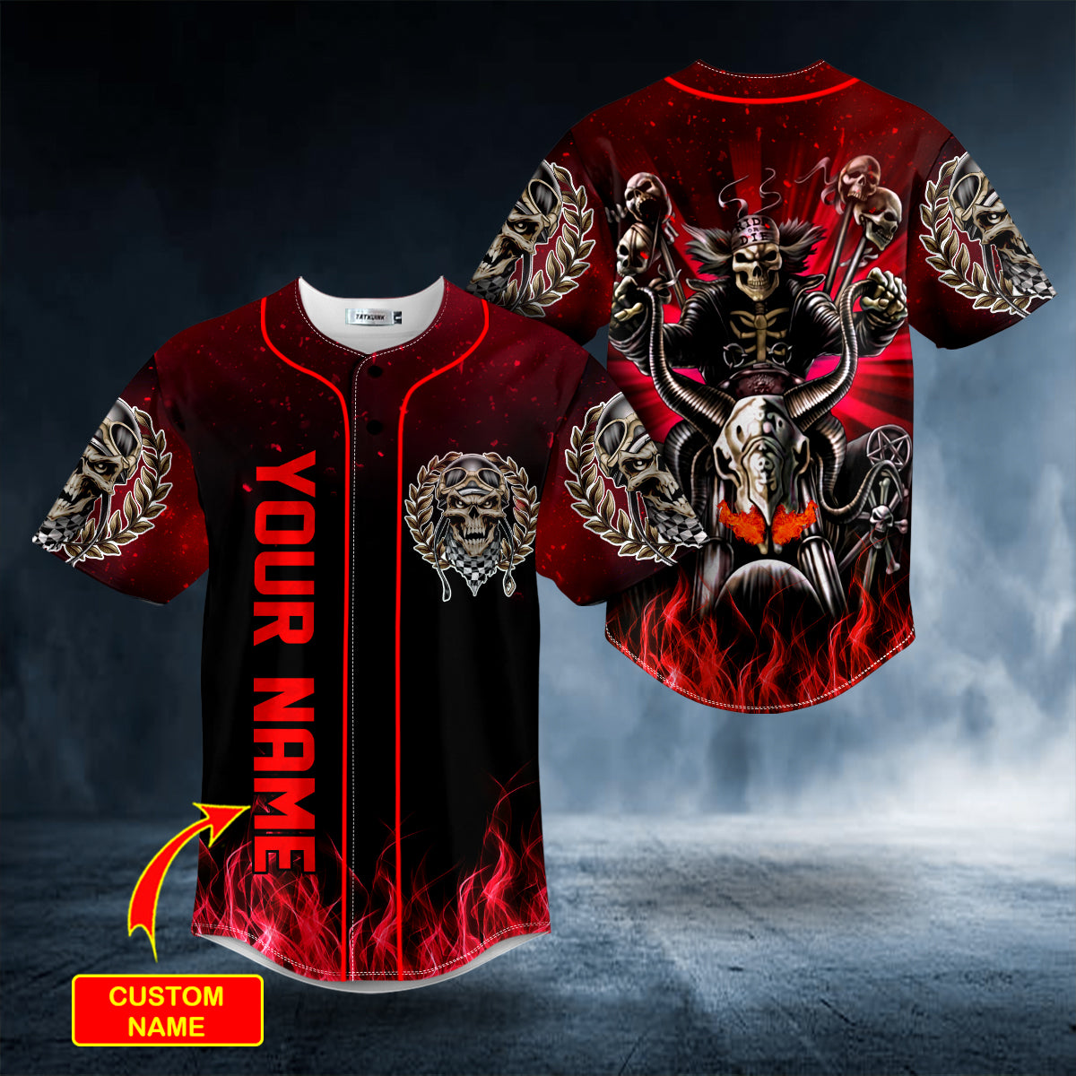 Winged Dragon N Scary Fire Skull Custom Baseball Jersey | BSJ-1009