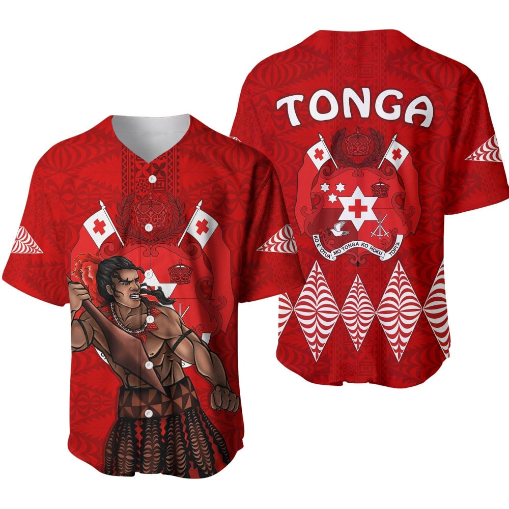 Red Tongan Pattern Tonga Warriors Baseball JerseyBSJ-454