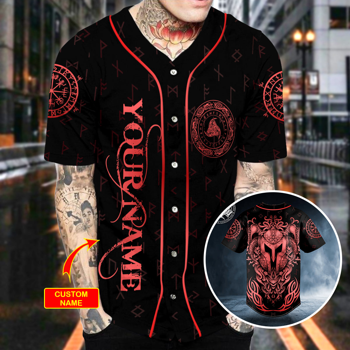red valknut warrior viking tattoo custom baseball jersey bsj 1097 bauyy