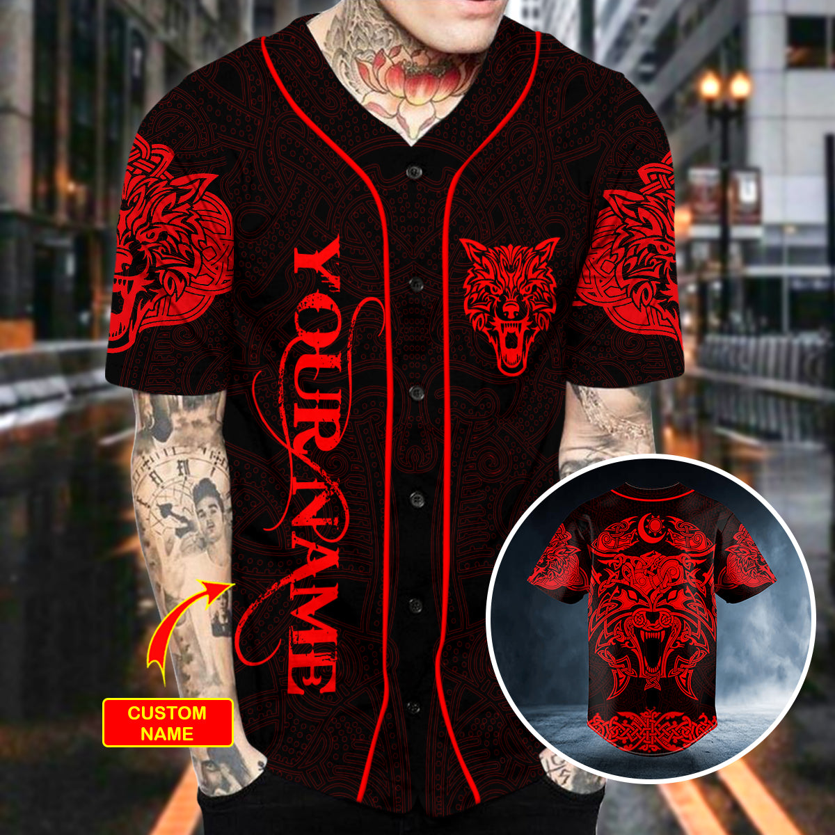 red wolf power viking tattoo custom baseball jersey bsj 1076 oudhy