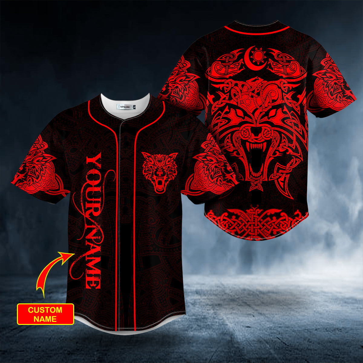 red wolf power viking tattoo custom baseball jersey bsj 1076 w16jx