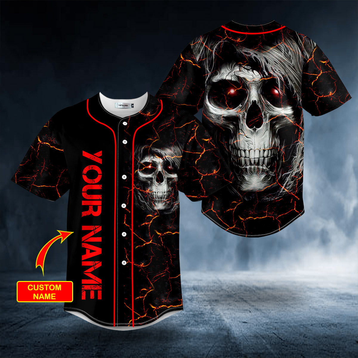 Angry Crack Fire Lava Skull Custom Baseball Jersey | BSJ-828