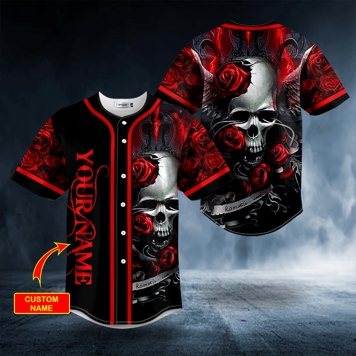 Romantic Love Roses Sugar Skull Custom Baseball Jersey | BSJ-606