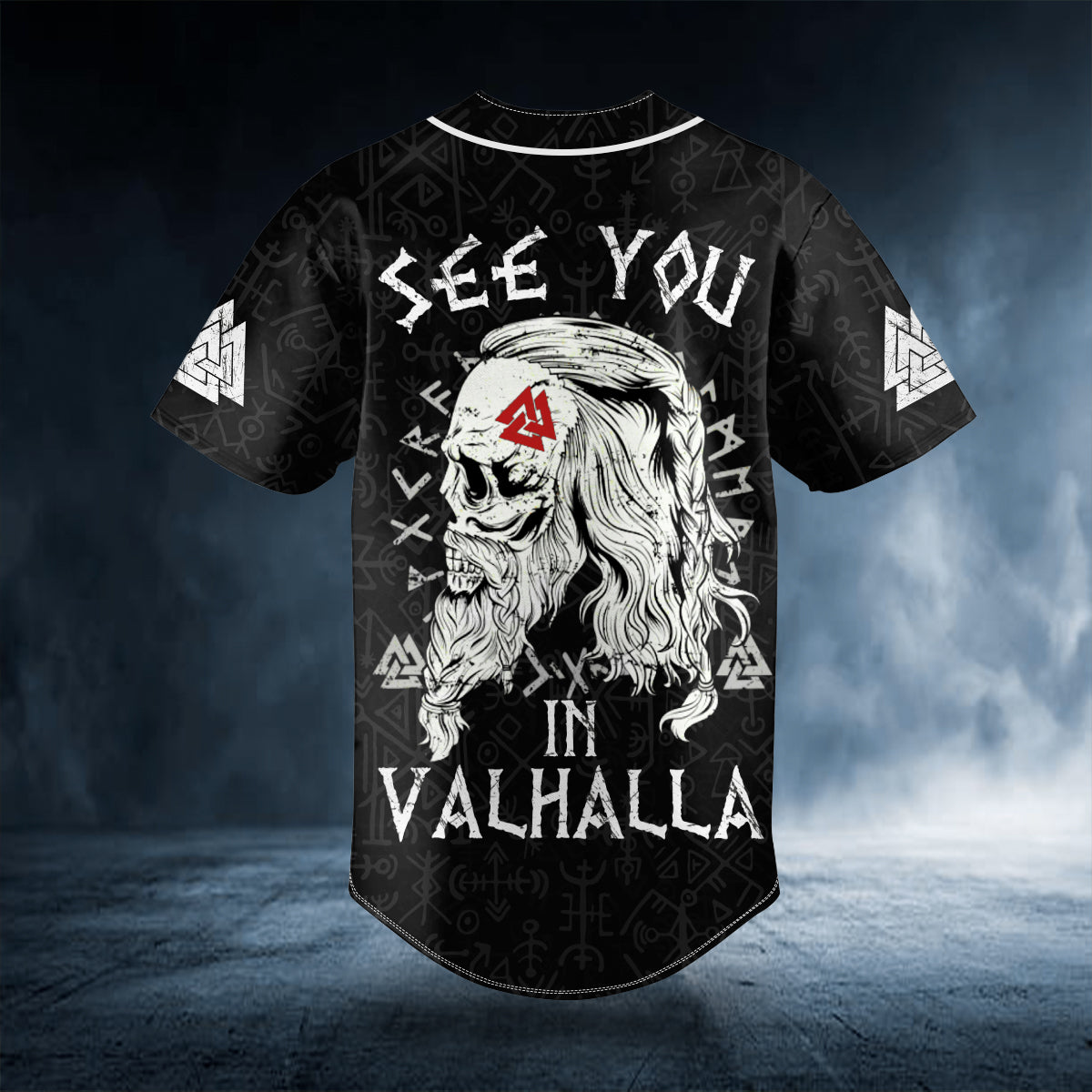 See You In Valhalla Valknut Viking Skull Custom Baseball Jersey | BSJ-884