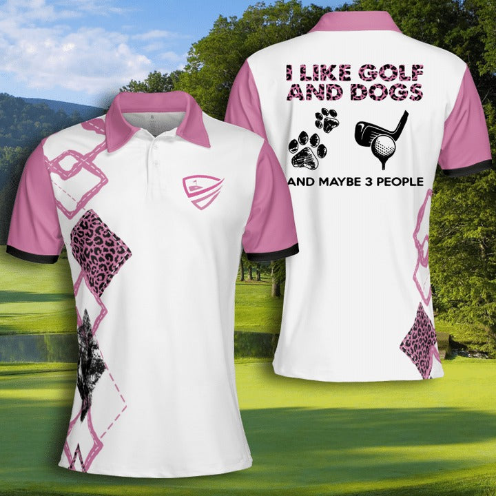 Short Sleeve Pink Argyle Pattern Polo Shirt for Women with Golf Dog and Possibly Three People – GP458