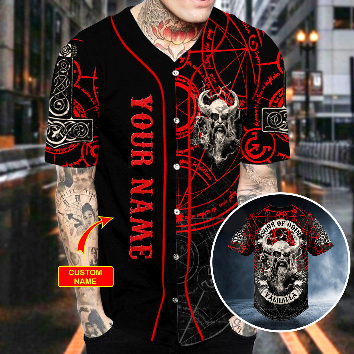 Son of Odin Valhalla Norse Mythology Tattoo Custom Baseball Jersey | BSJ-687