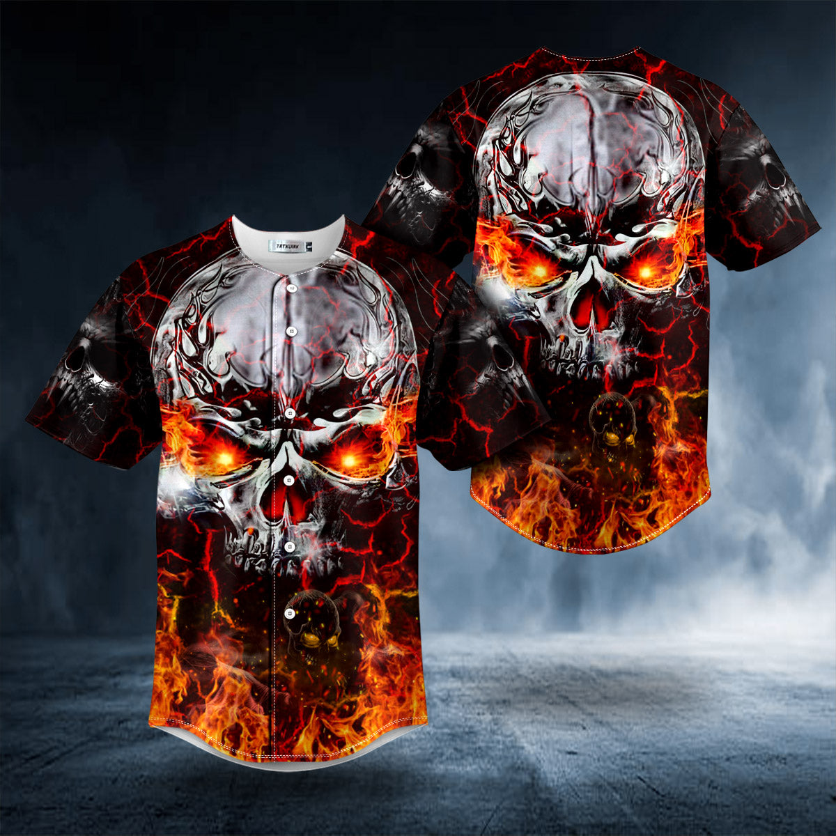 Grim Reaper Throne Zombie Ghost Fire Lightning Skull Baseball Jersey | BSJ-809