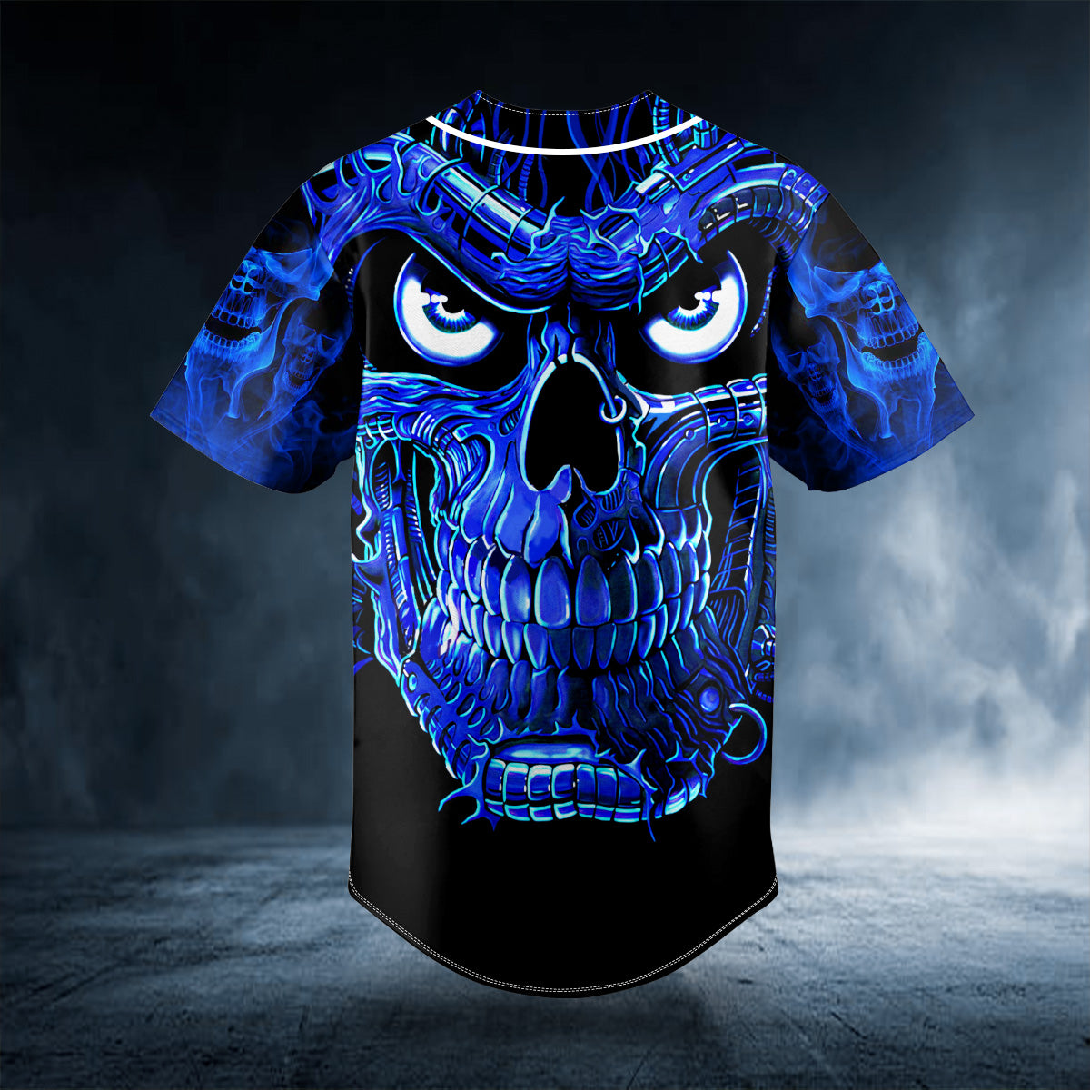 Terminator Blue Fire Skull Custom Baseball Jersey | BSJ-854