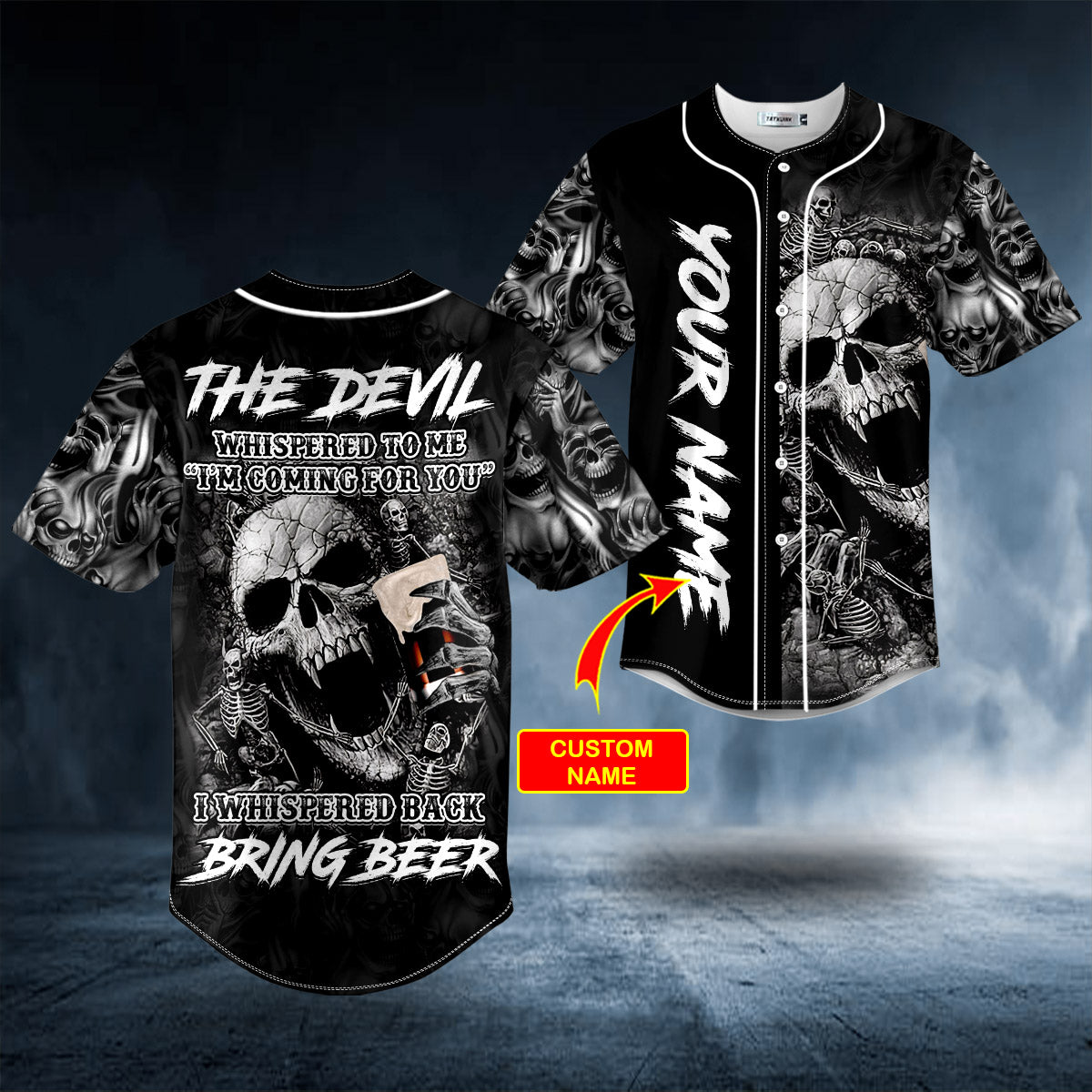 the devil whisper to me scream breakthrough beer skull custom baseball jersey bsj 800 fw2ra