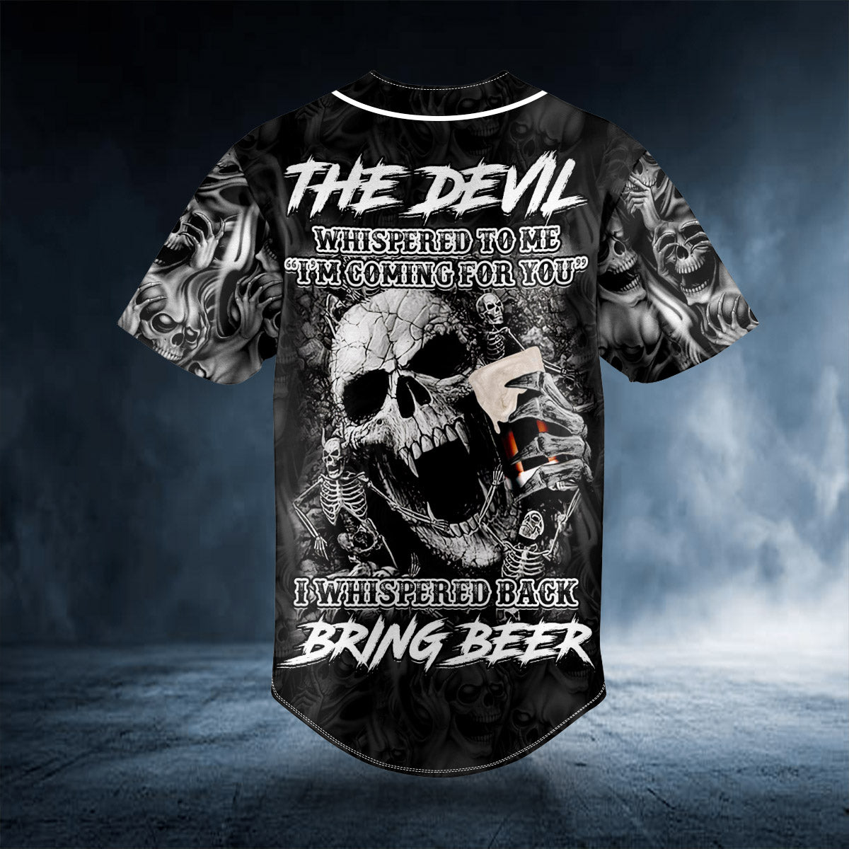 the devil whisper to me scream breakthrough beer skull custom baseball jersey bsj 800 tftfy