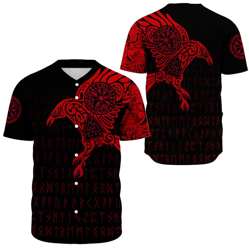 The Red Version of The Raven of Odin Tattoo on Wonder Print Clothing’s Baseball JerseyBSJ-453