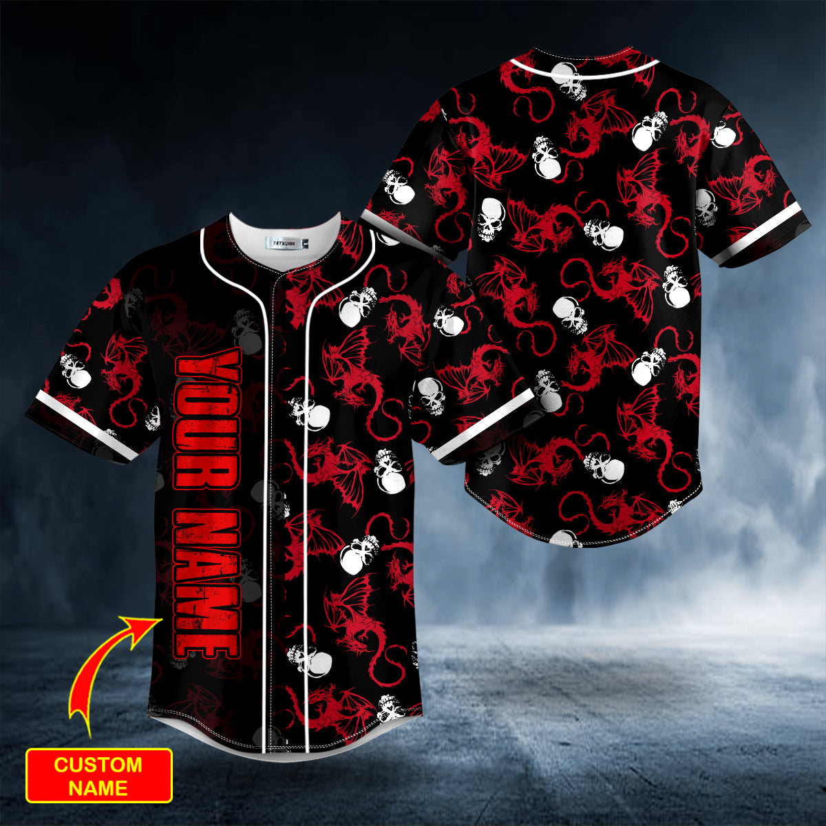 Tiny Red Dragon N White Skull Custom Baseball Jersey | BSJ-1011