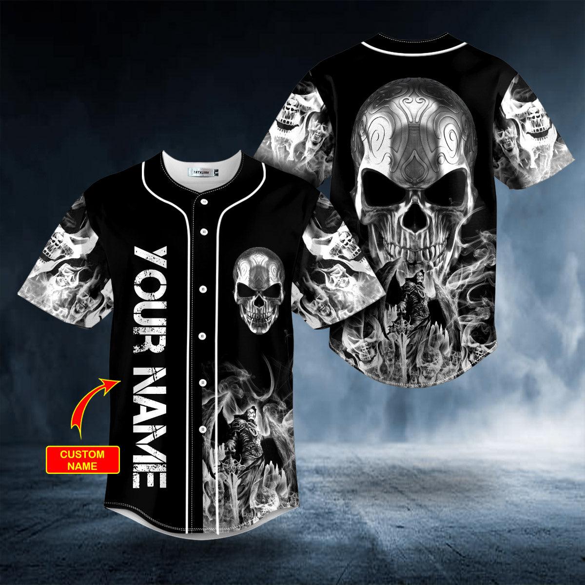 Tribal Metal Grim Reaper Flame Skull Custom Baseball Jersey | BSJ-899