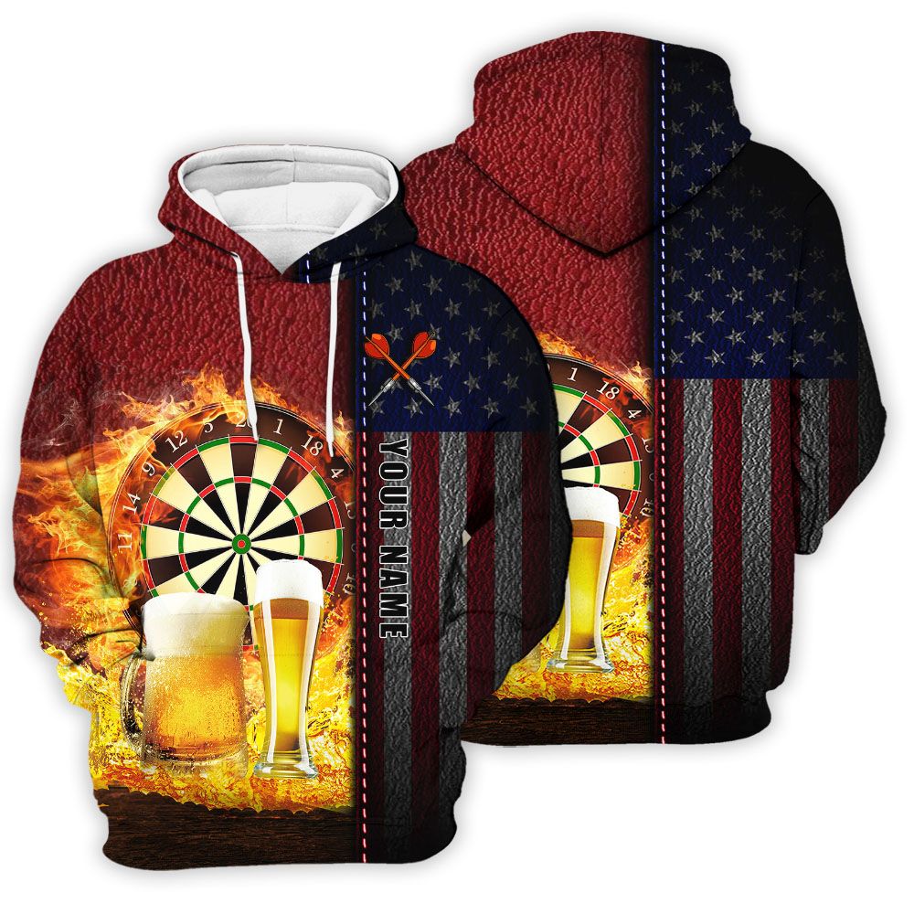Unisex 3D Hoodie with Darts and Beer Skin on Fire Background – Perfect Gift for Custom Beer Day – DHD015
