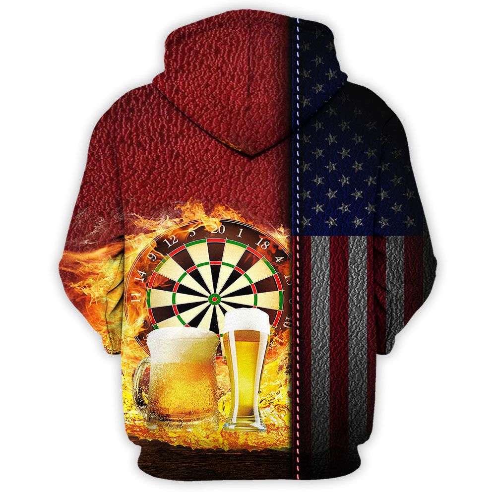 Unisex 3D Hoodie with Darts and Beer Skin on Fire Background – Perfect Gift for Custom Beer Day – DHD015