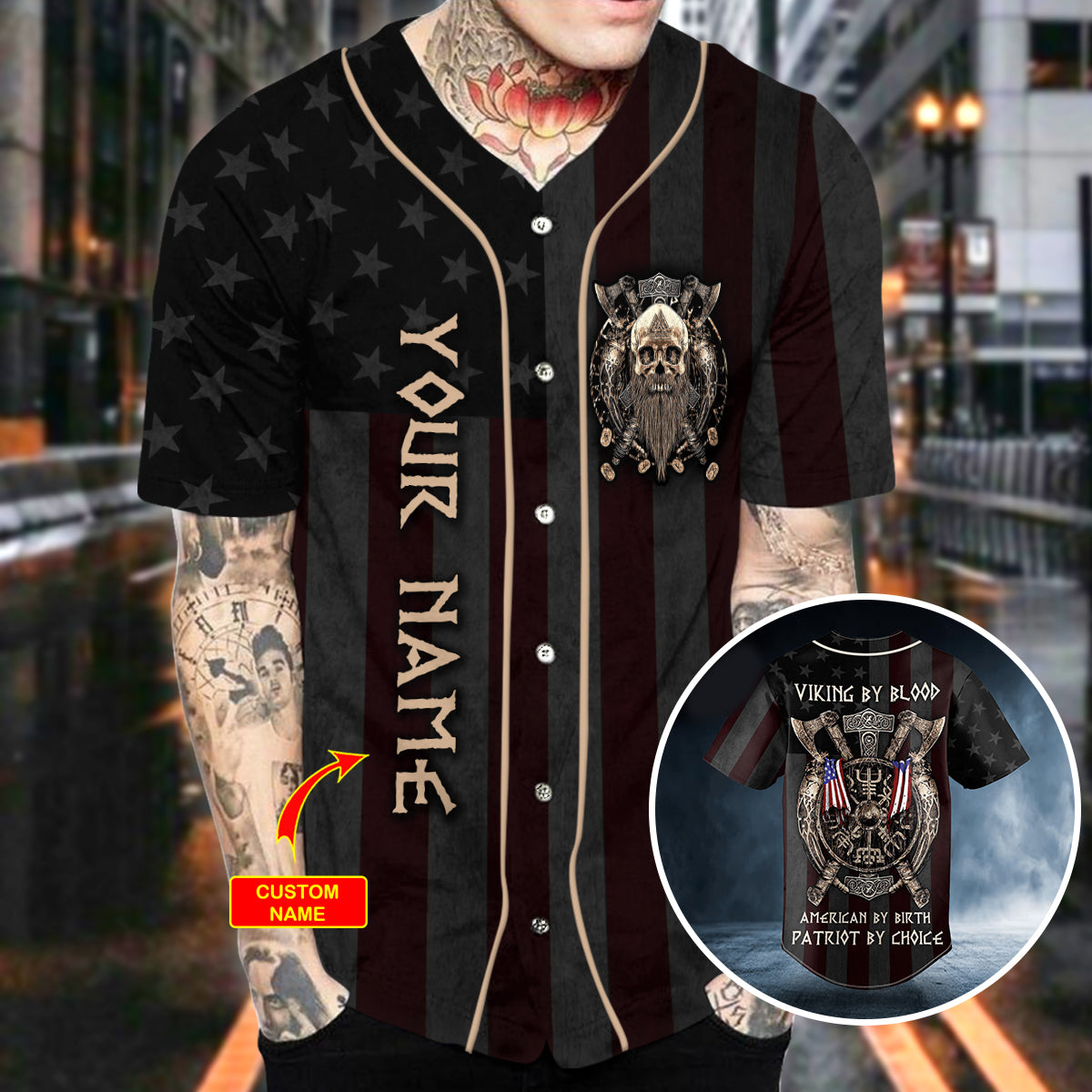viking by blood american by birth patriot by choice skull personalized baseball jersey bsj 518 y78hb