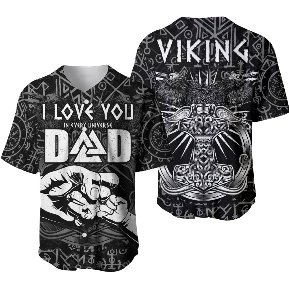 Viking Dad Baseball Jersey Happy Fathers Day Style Runes and Mjolnir – BSJ-381