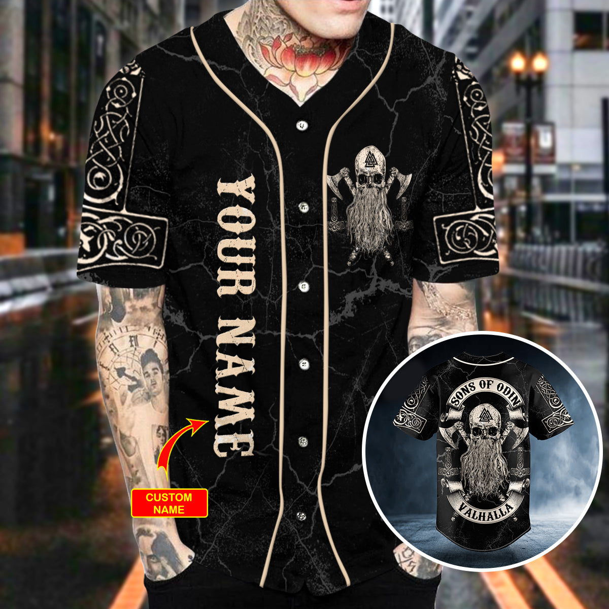 Viking Son Of Odin Valhalla Skull Custom Baseball Jersey | BSJ-500