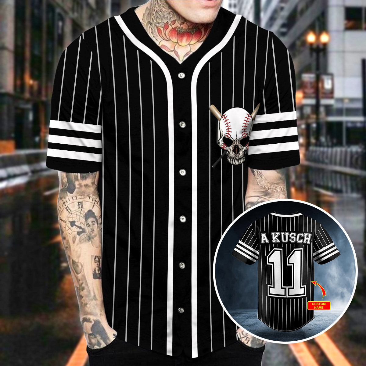 white black stripes no 11 skull personalized baseball jersey bsj 550 h6kzj