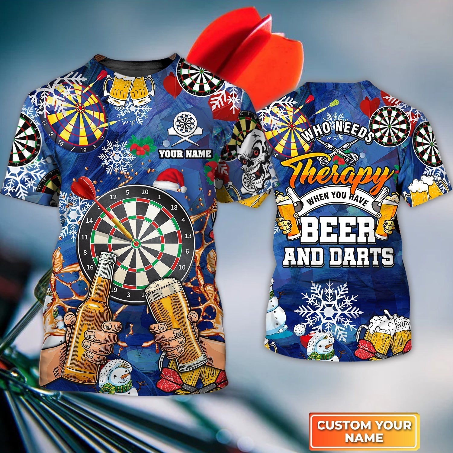Who Needs Therapy When You Have Beer And Darts Christmas Gift Personalized Name 3D Tshirt For Darts Player – DT120