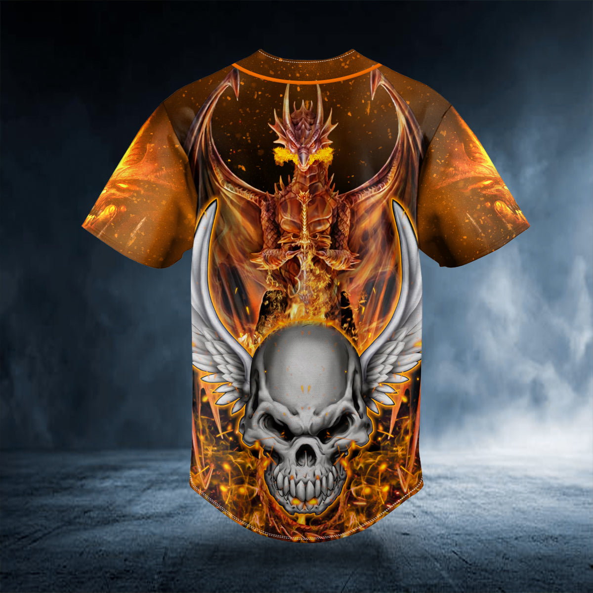 Winged Dragon N Scary Fire Skull Custom Baseball Jersey | BSJ-1009