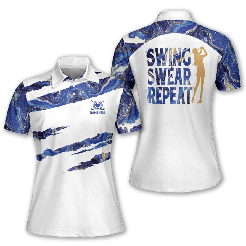 womens customized golf polo shirt with swing swear repeat design gp355 icdce