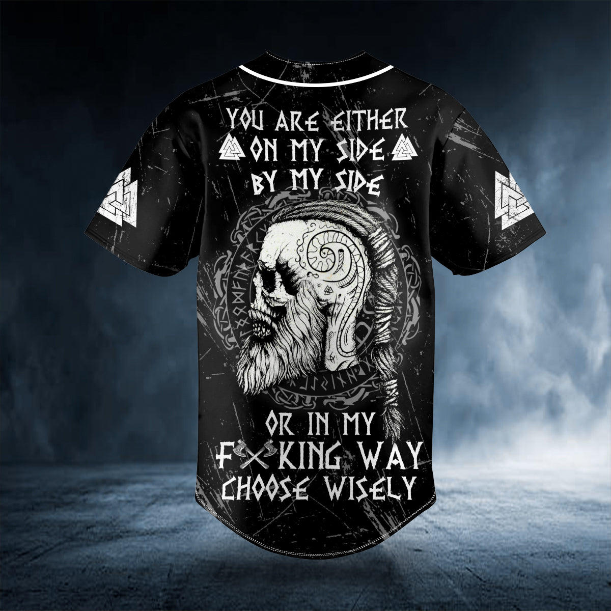 you are either on my side by my side viking skull custom baseball jersey bsj 620 0hand